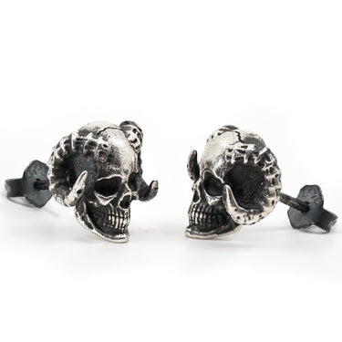 Beelzebub Stud Earring - Sterling Silver Gothic Earrings - Black Feather Design